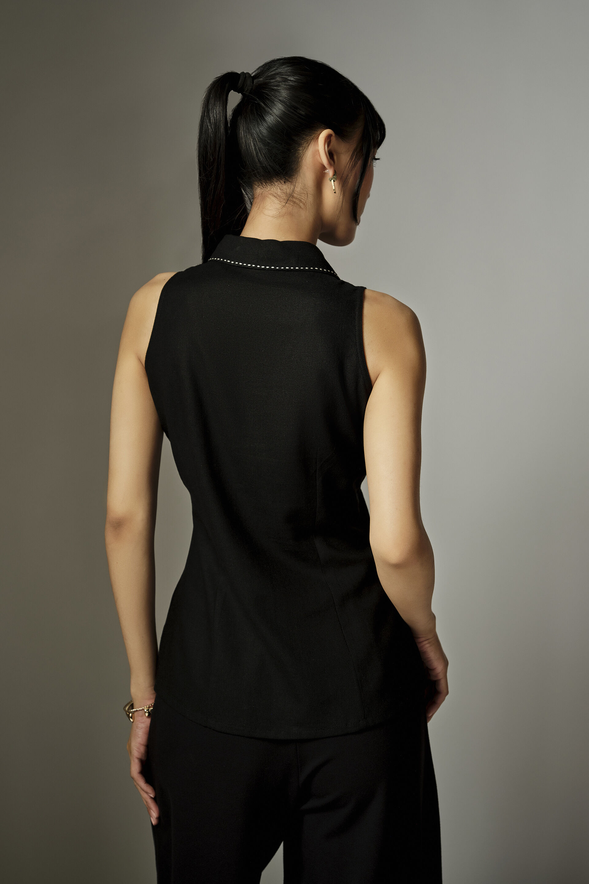 Raya Black Collared Top, Black, image 6